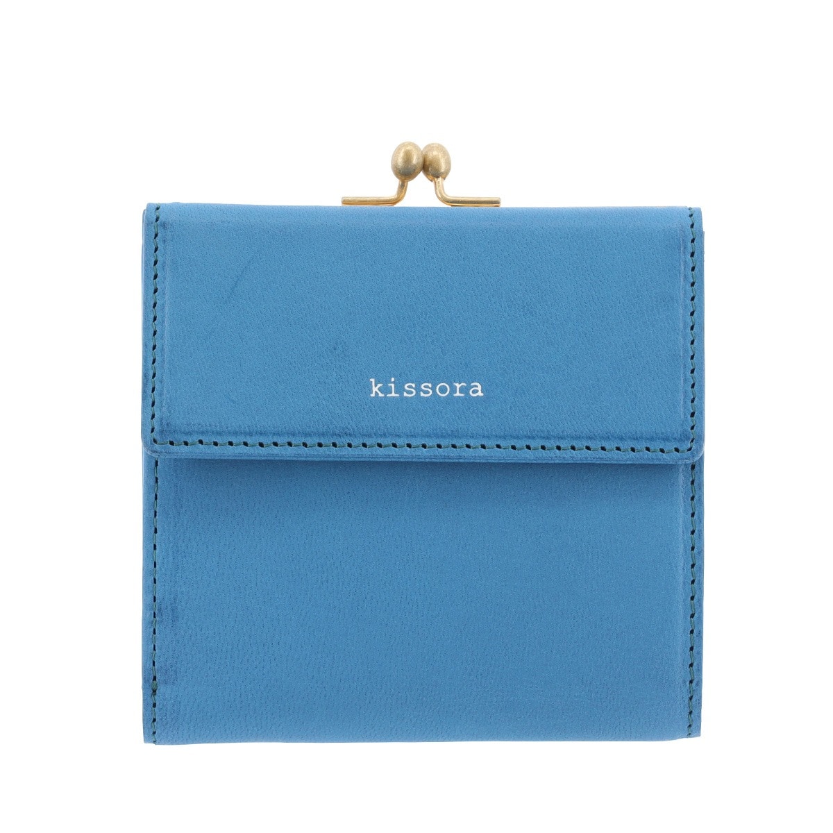 kissora キソラ 三つ折り財布 ラスティック 本革 KIAS-010 がま口 スカイブルー