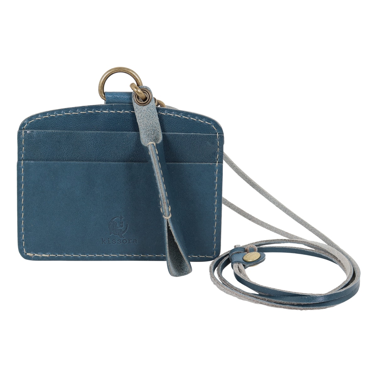 kissora キソラ IDカードケース ネックストラップ 本革 レザー 栃木レザー レディース KIBP-314 日本製 IDホルダー 牛革 ブルー