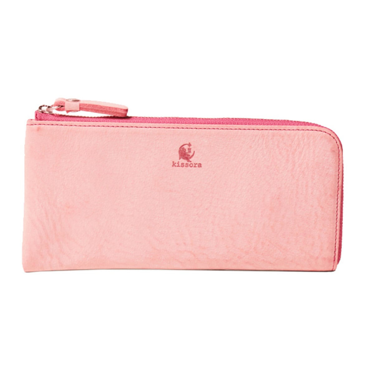 kissora キソラ 長財布 L字ファスナー アラスカ KIEN-113 日本製 本革 レザー 薄い 薄手 ピンク