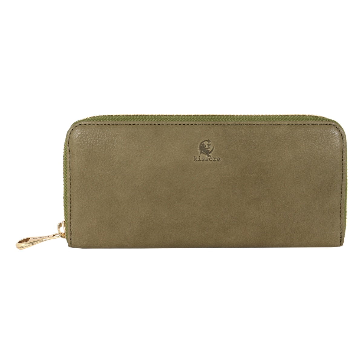 kissora キソラ 長財布 ラウンドファスナー 本革 レザー オリーブヌメ レディース KIEN-159 日本製 ロングウォレット ヌメ革 国産牛革 大人 シンプル オリーブ