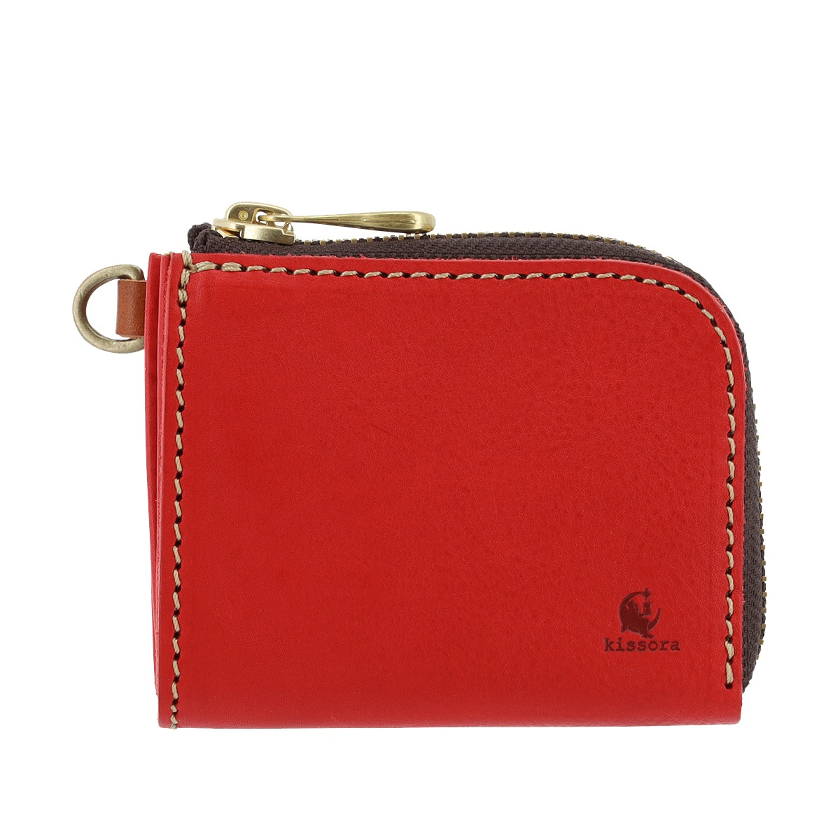 kissora キソラ ショートウォレット L字ファスナー 財布 本革 ミネルバボックス KIKN-127 日本製 牛革 レザー レッド