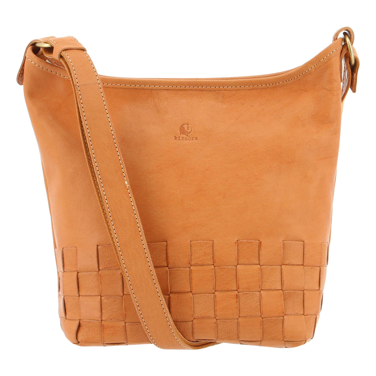kissora キソラ ショルダーバッグ 本革 レディース KIMI-024 リゾートメッシュ レザー 山羊革 上品 シンプル 斜め掛け 軽量 旅行 キャメル
