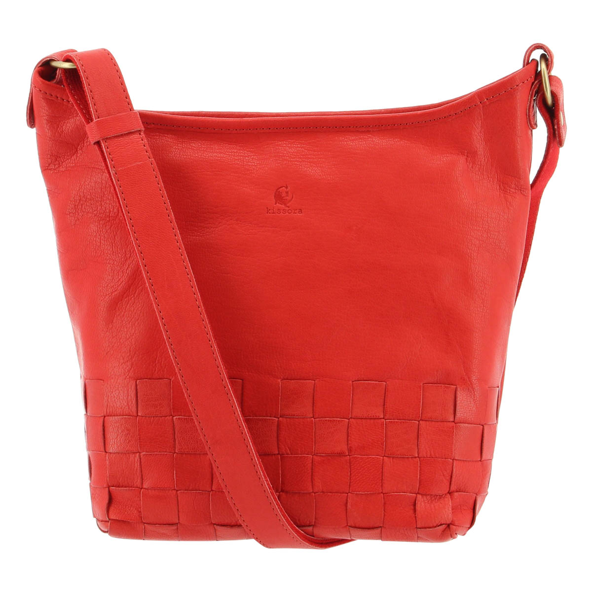 kissora キソラ ショルダーバッグ 本革 レディース KIMI-024 リゾートメッシュ レザー 山羊革 上品 シンプル 斜め掛け 軽量 旅行 レッド