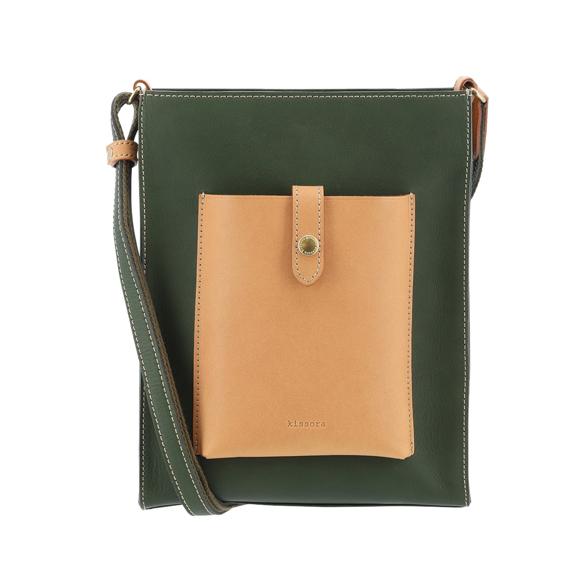 kissora キソラ ショルダーバッグ 本革 ビコロ レディース KIMS-012 ミニショルダー 縦型 牛革 日本製 バイカラー グリーン