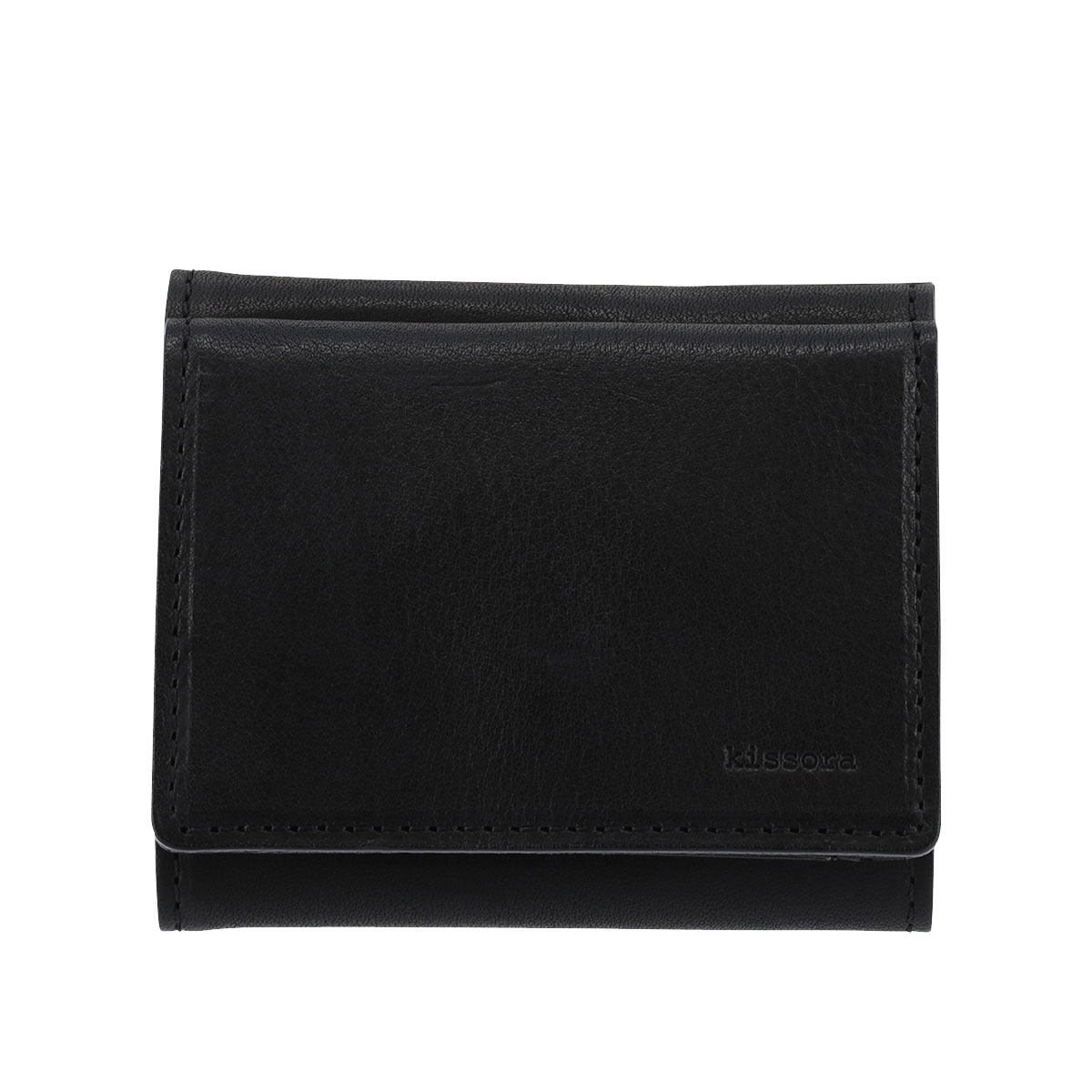 kissora キソラ 三つ折り財布 本革 ディニタ KIMS-020 ミニ財布 牛革 日本製 ロゴ レザー ブラック