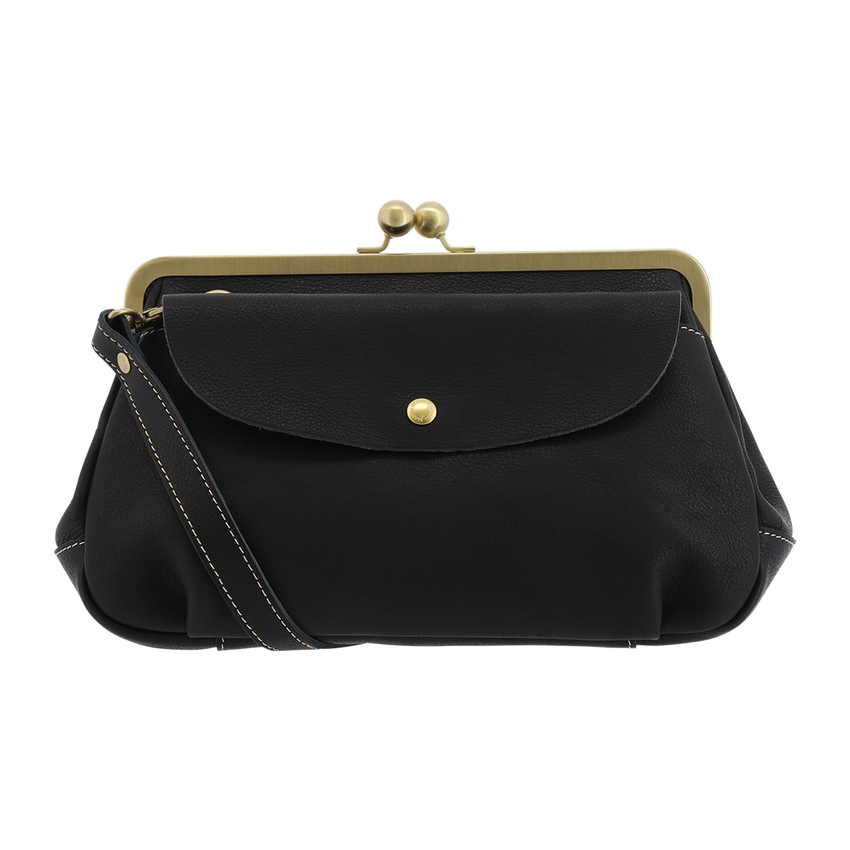 kissora キソラ ショルダーバッグ がま口 トミー レディース KIOB-133 ミニショルダー 口金ショルダー ポーチ 牛革 日本製 レザー ブラック