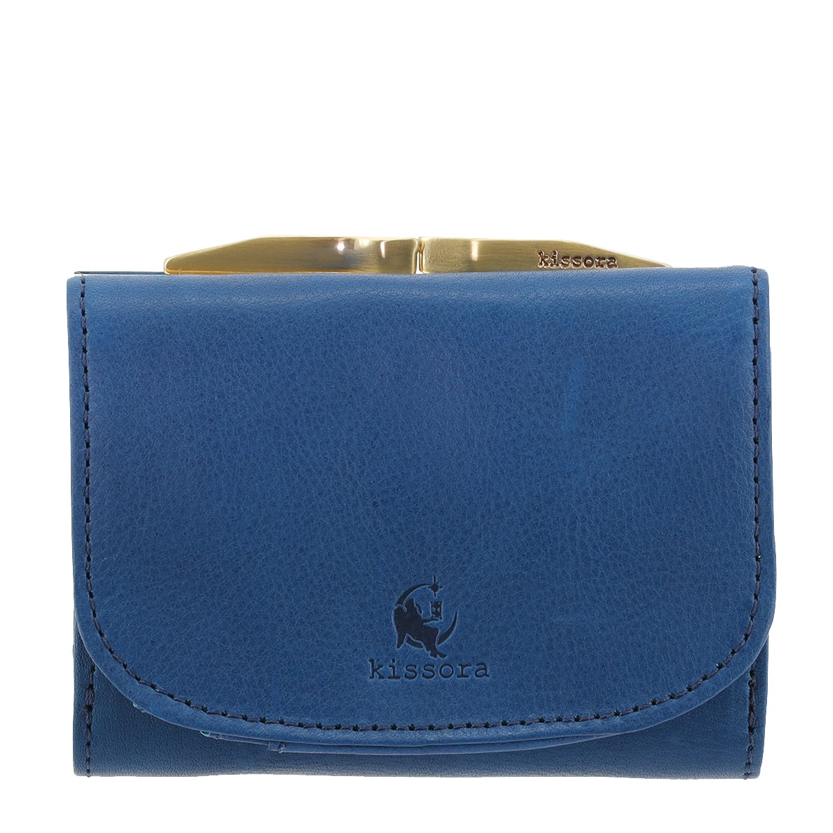 kissora キソラ 三つ折り財布 ベリッシマ KISP-007 ミニウォレット 口金 札入れ 小銭入れ 牛革 日本製 ブルー
