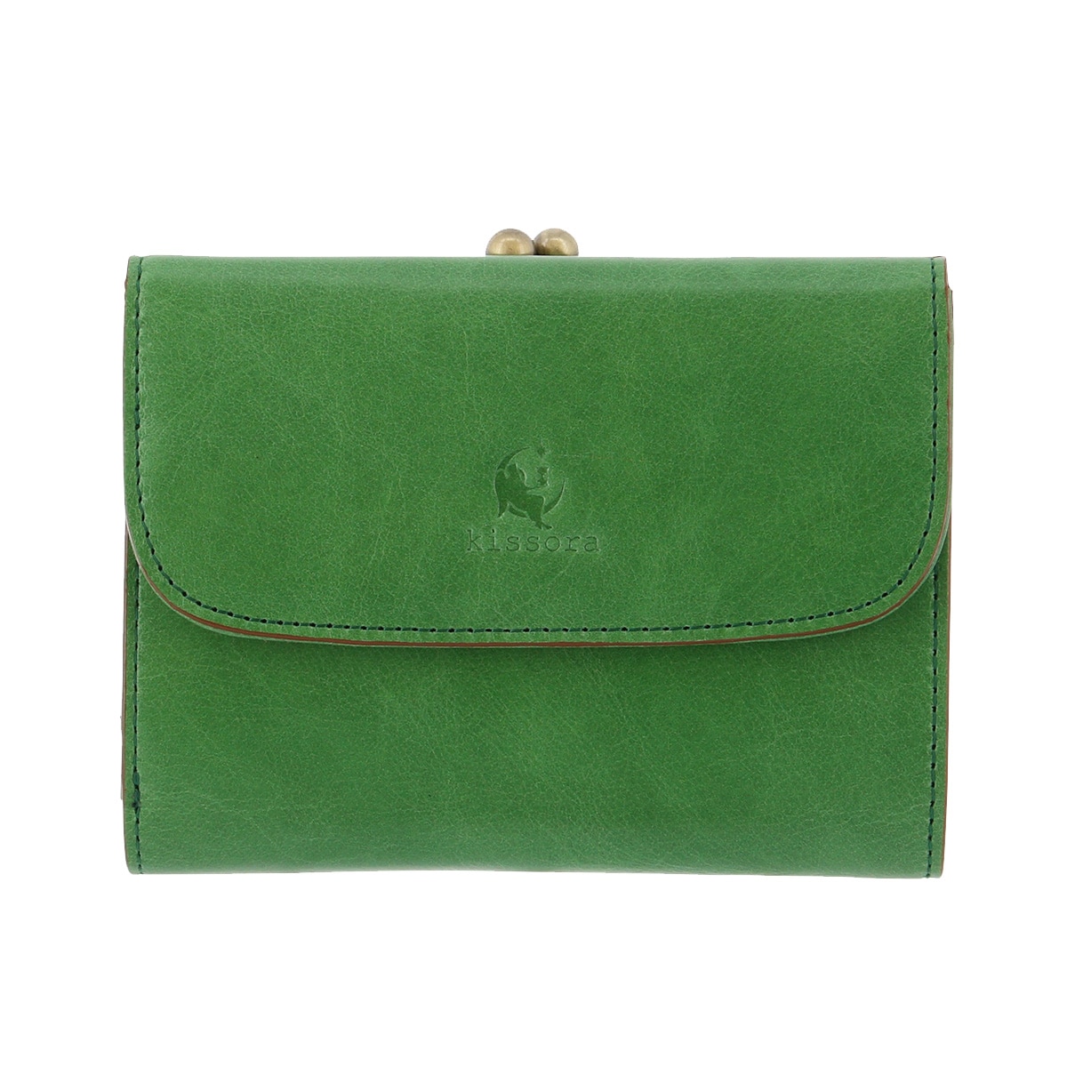kissora キソラ 三つ折り財布 がま口 本革 レディース KIVP-101 日本製 ATHENS グリーン