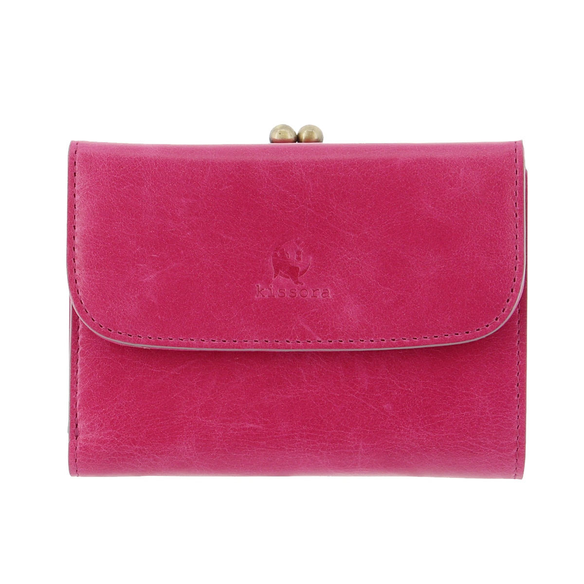 kissora キソラ 三つ折り財布 がま口 本革 レディース KIVP-101 日本製 ATHENS ピンク
