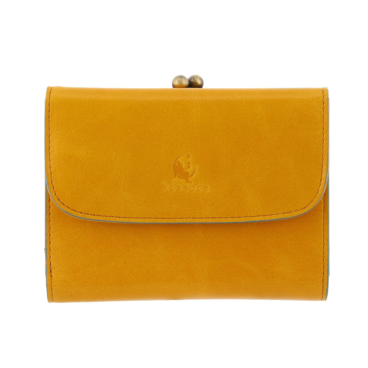 kissora キソラ 三つ折り財布 がま口 本革 レディース KIVP-101 日本製 ATHENS イエロー