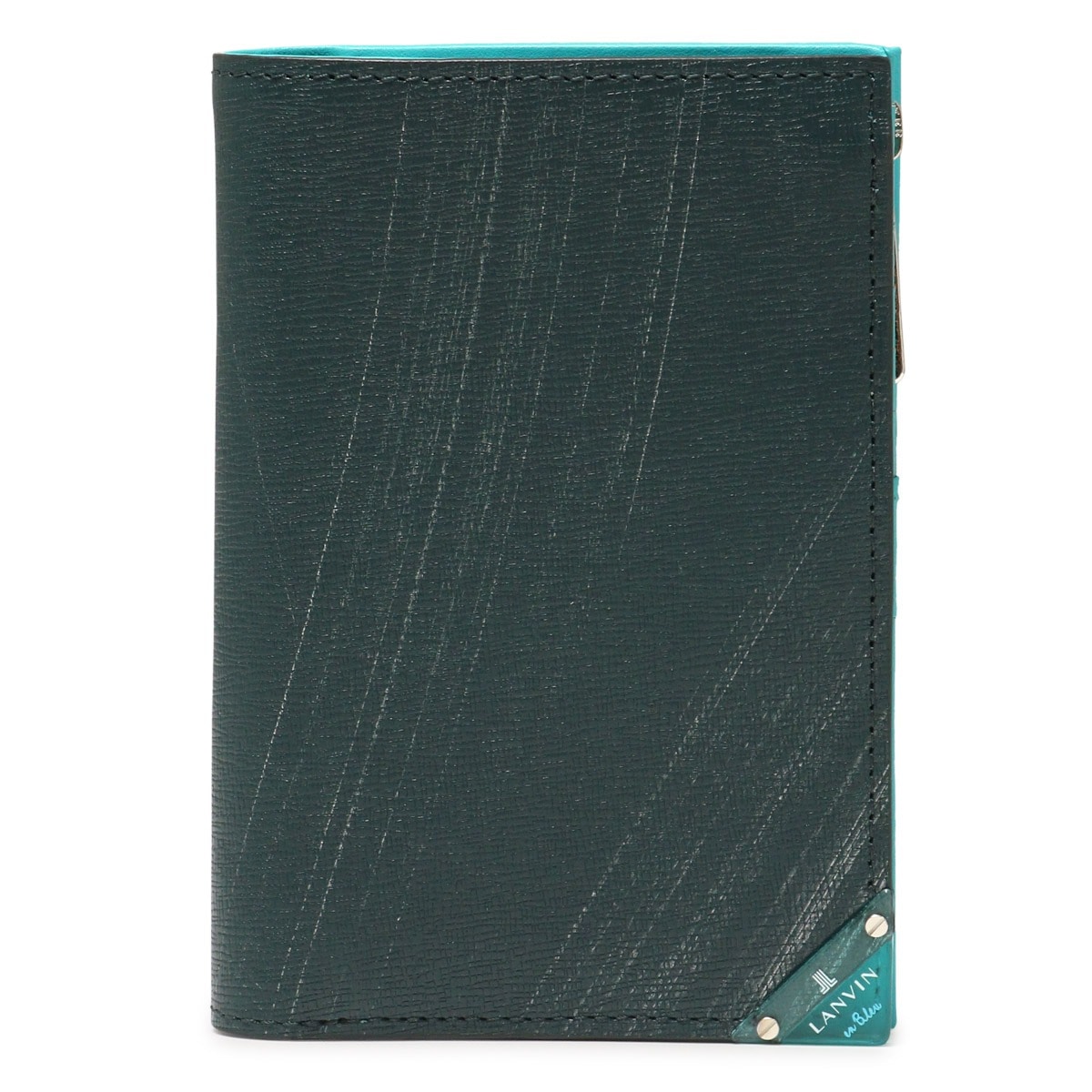 LANVIN en Bleu ランバンオンブルー 財布 二つ折り ミドル財布 本革 メンズ 513623 アクア 二つ折り財布 ミドル財布 ミドルウォレット セミ長財布 レザー 牛革 クリア グリーン