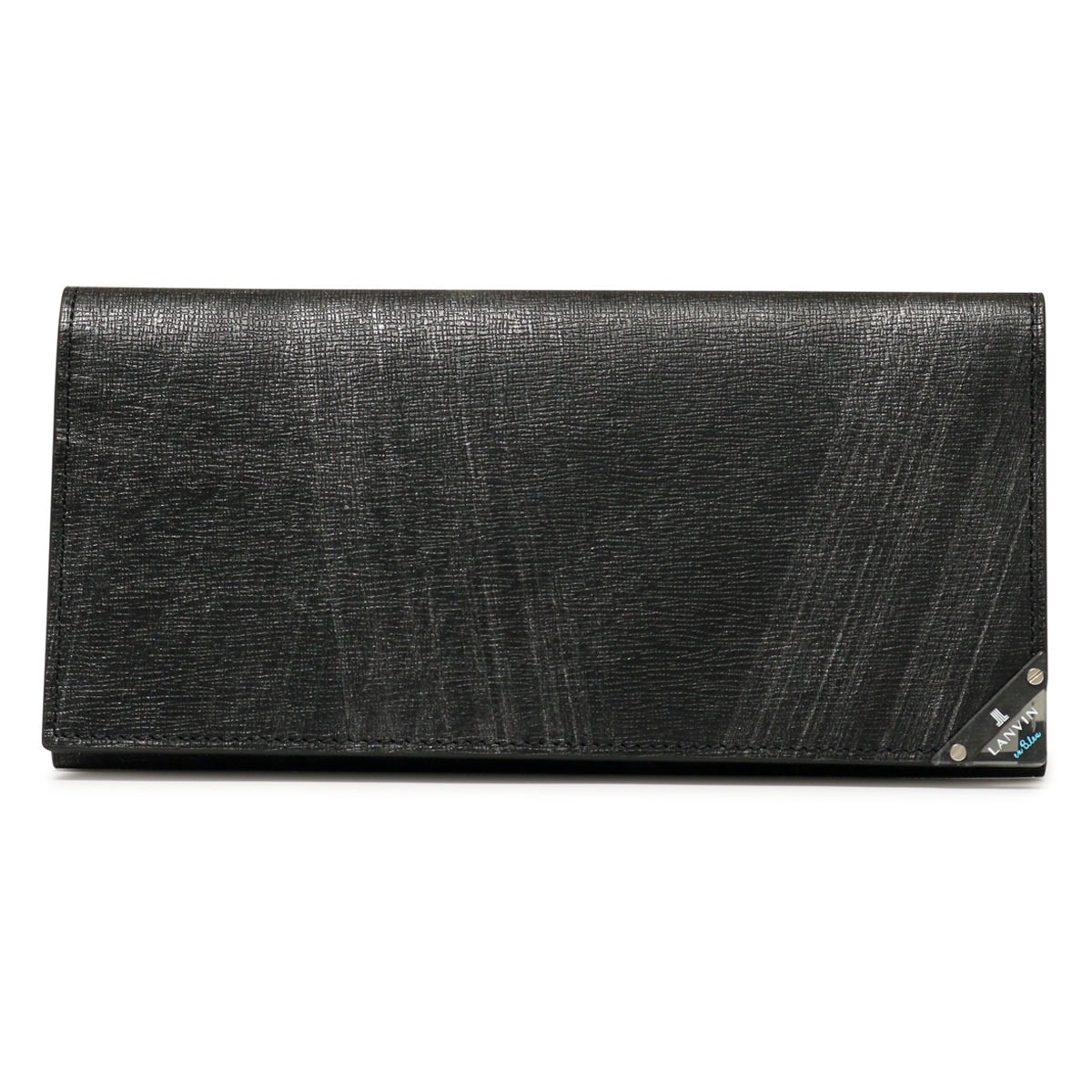 LANVIN en Bleu ランバンオンブルー 長財布 本革 かぶせ 薄型 薄い メンズ 513624 アクア レザー 牛革 クリア ブラック