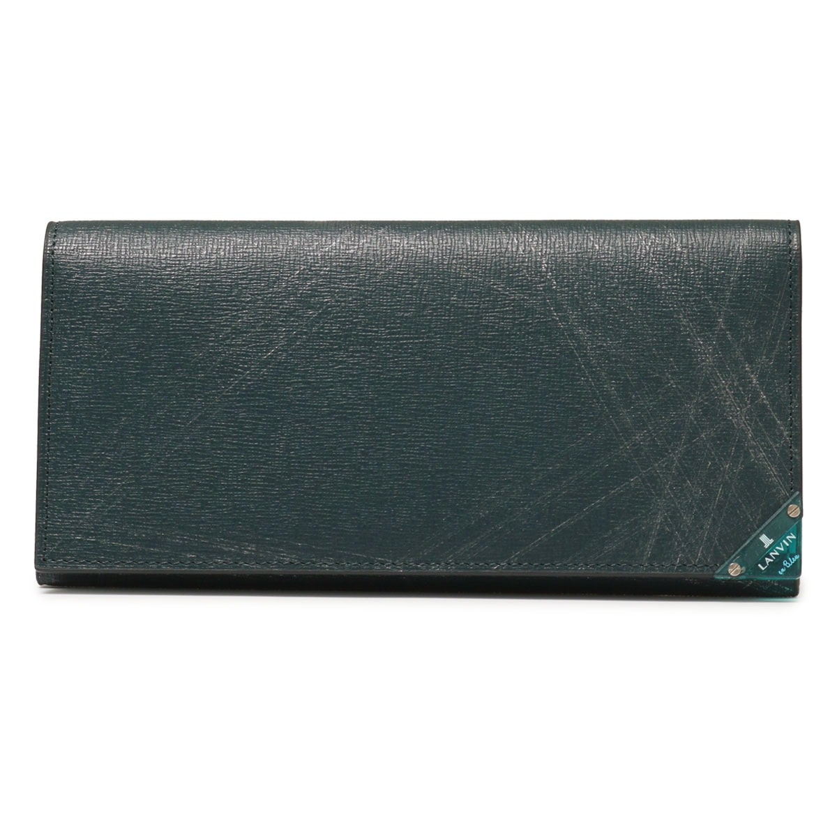 LANVIN en Bleu ランバンオンブルー 長財布 本革 かぶせ 薄型 薄い メンズ 513624 アクア レザー 牛革 クリア グリーン