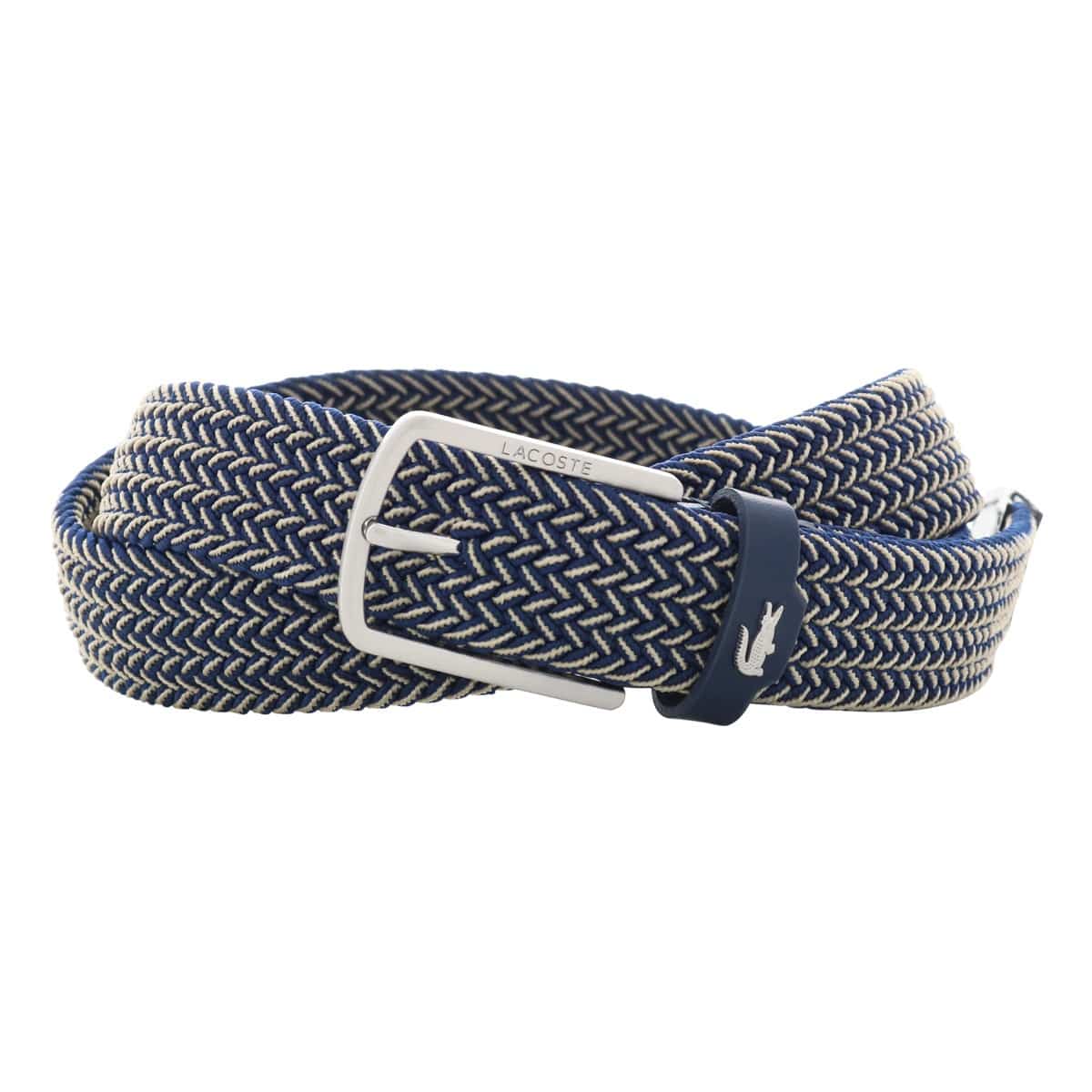 LACOSTE ラコステ ベルト 日本製 メンズ LB66480 メッシュベルト カジュアル ビジネス ピン式バックル ワニ ネイビー