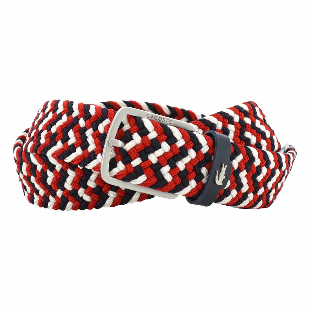 LACOSTE ラコステ ベルト 日本製 メンズ LB66680 メッシュベルト カジュアル ビジネス ピン式バックル ワニ ネイビー