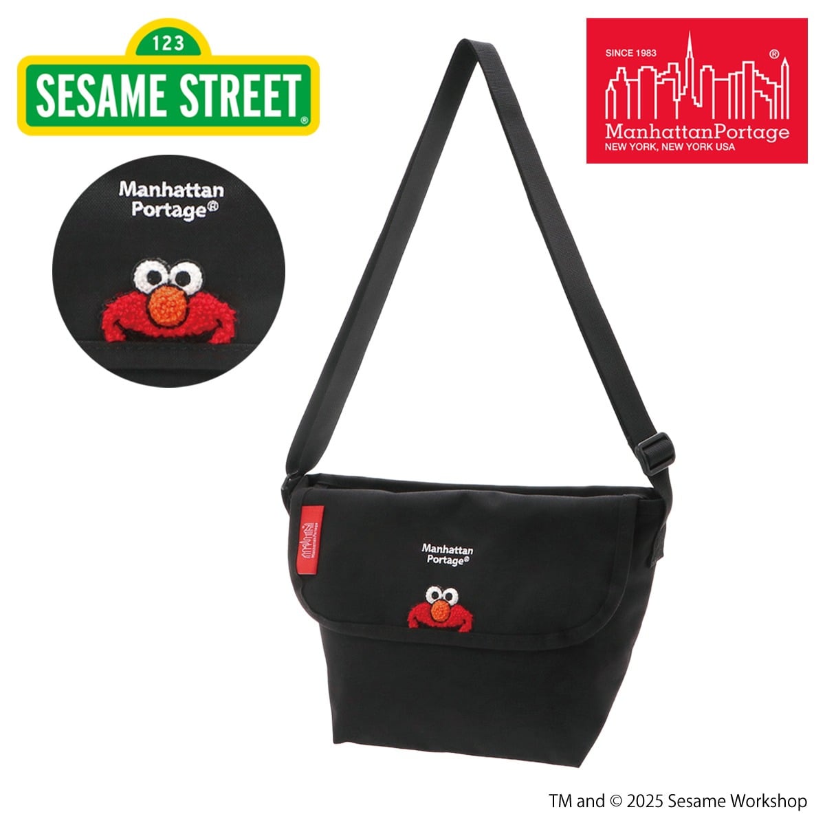 Manhattan Portage マンハッタンポーテージ セサミストリート エルモ ショルダーバッグ メッセンジャーバッグ MP1603BPDMGNTSSTEL ミニショルダー 横型 ブラック ブラック -