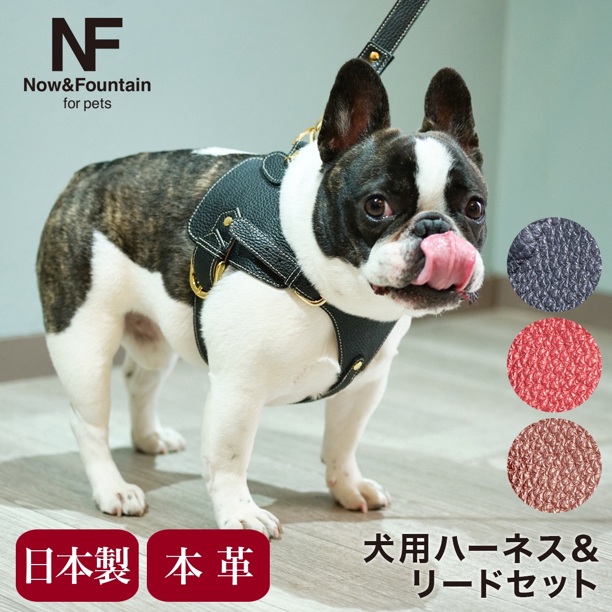N&F for pets エヌアンドエフ ペット ハーネス&リードセット TYPE-A ナチュラルスキン ブラック