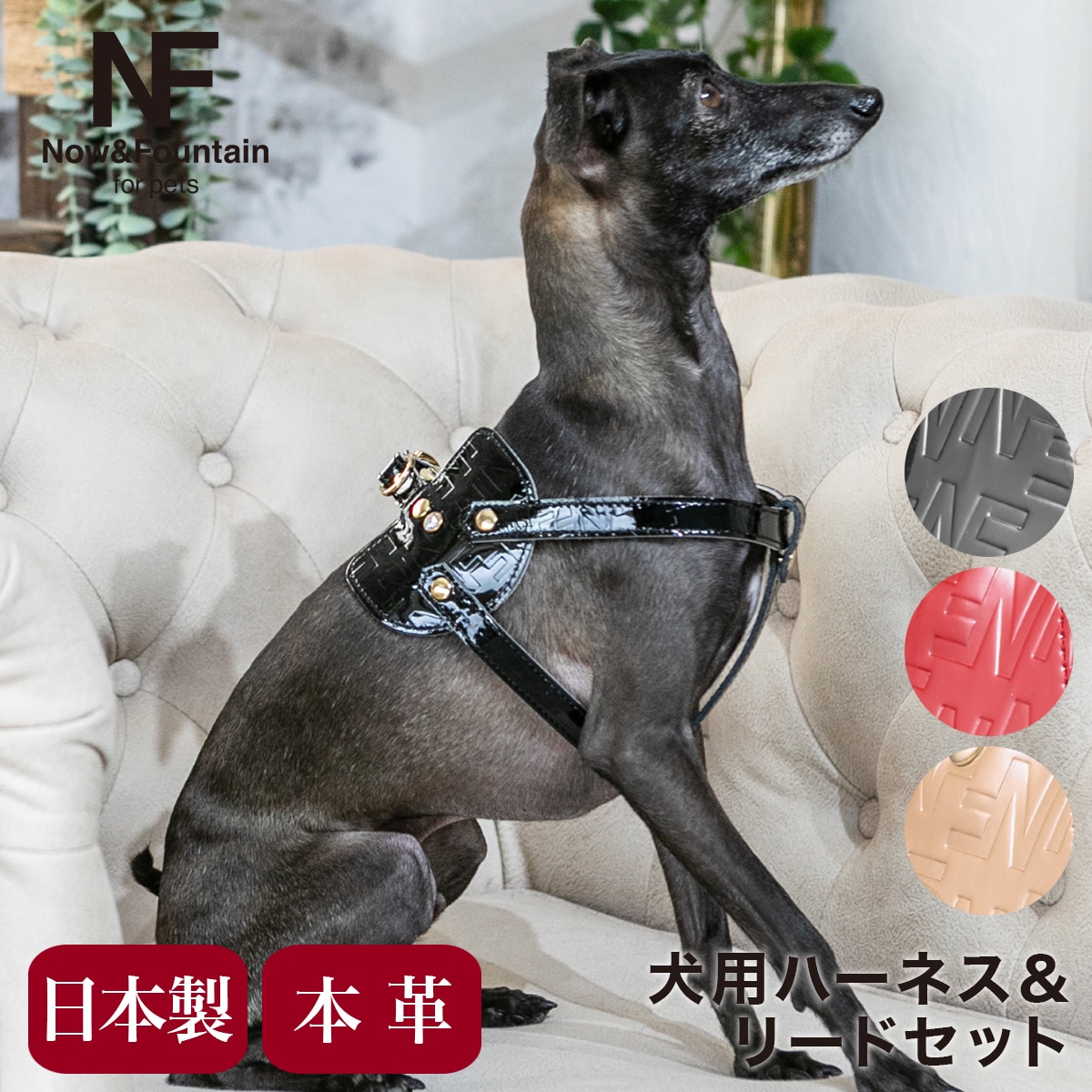 N&F for pets エヌアンドエフ ペット ハーネス&リードセット TYPE-C ジュエリーエンボス レッド