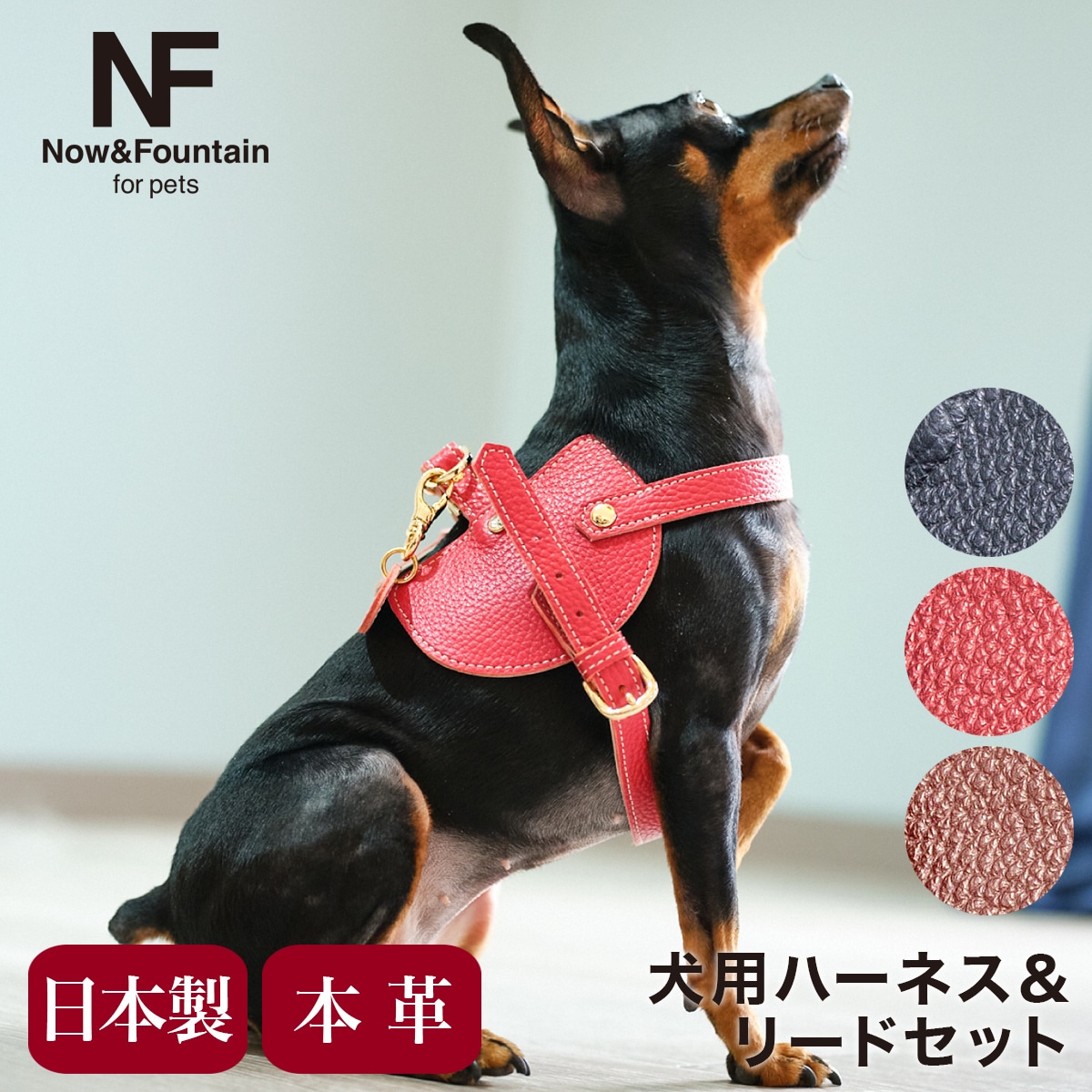N&F for pets エヌアンドエフ ペット ハーネス&リードセット TYPE-C ナチュラルスキン レッド