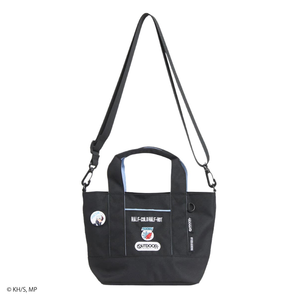 OUTDOOR PRODUCTS アウトドアプロダクツ 僕のヒーローアカデミア コラボ アニメ ヒロアカ HIROAKA トートバッグ ショルダーバッグ 2way 缶バッチ付き 緑谷出久 爆豪勝己 轟焦凍 死柄木弔 メンズ レディース odha03 推し活 肩掛け 斜めがけ スカイ
