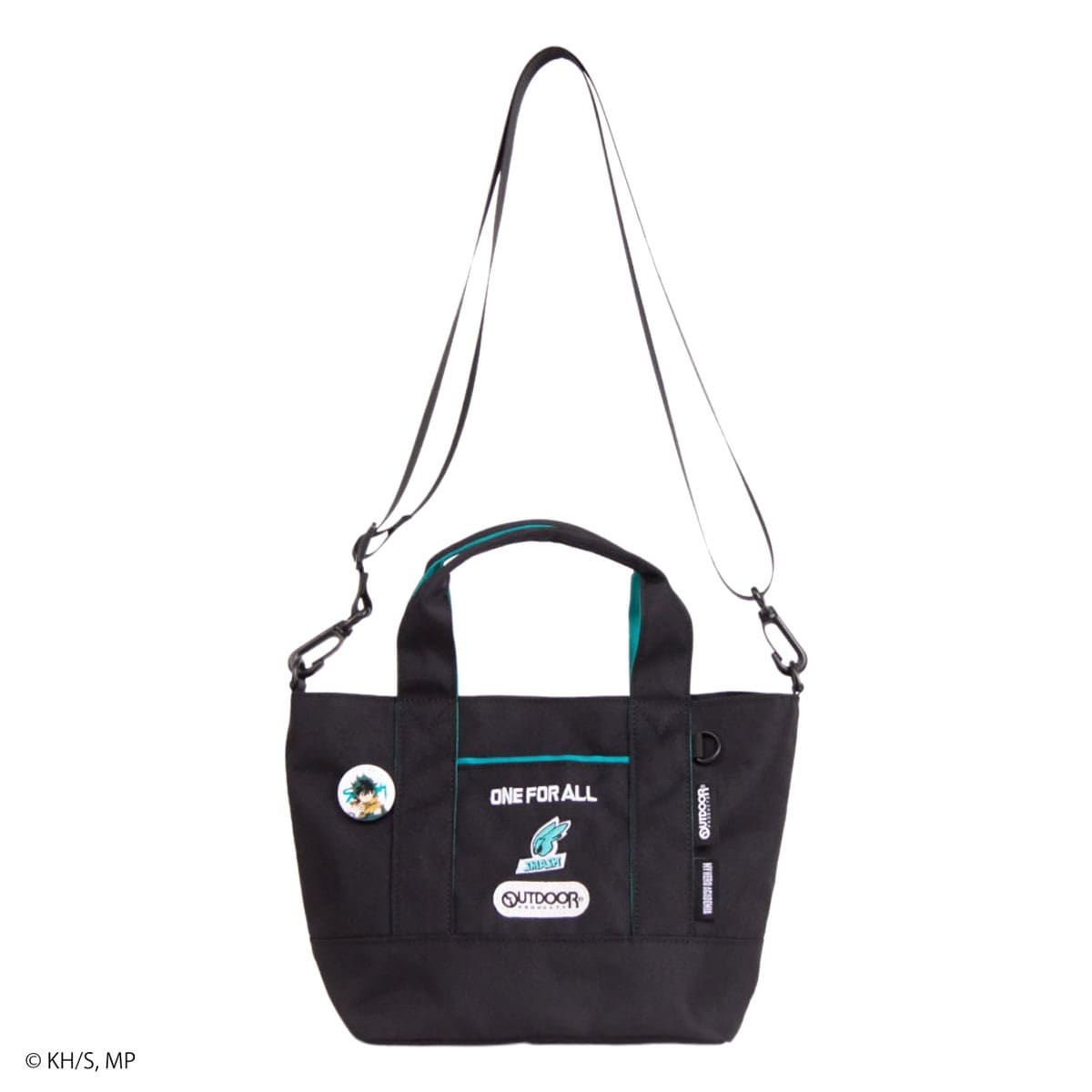 OUTDOOR PRODUCTS アウトドアプロダクツ 僕のヒーローアカデミア コラボ アニメ ヒロアカ HIROAKA トートバッグ ショルダーバッグ 2way 缶バッチ付き 緑谷出久 爆豪勝己 轟焦凍 死柄木弔 メンズ レディース odha03 推し活 肩掛け 斜めがけ ターコイズ