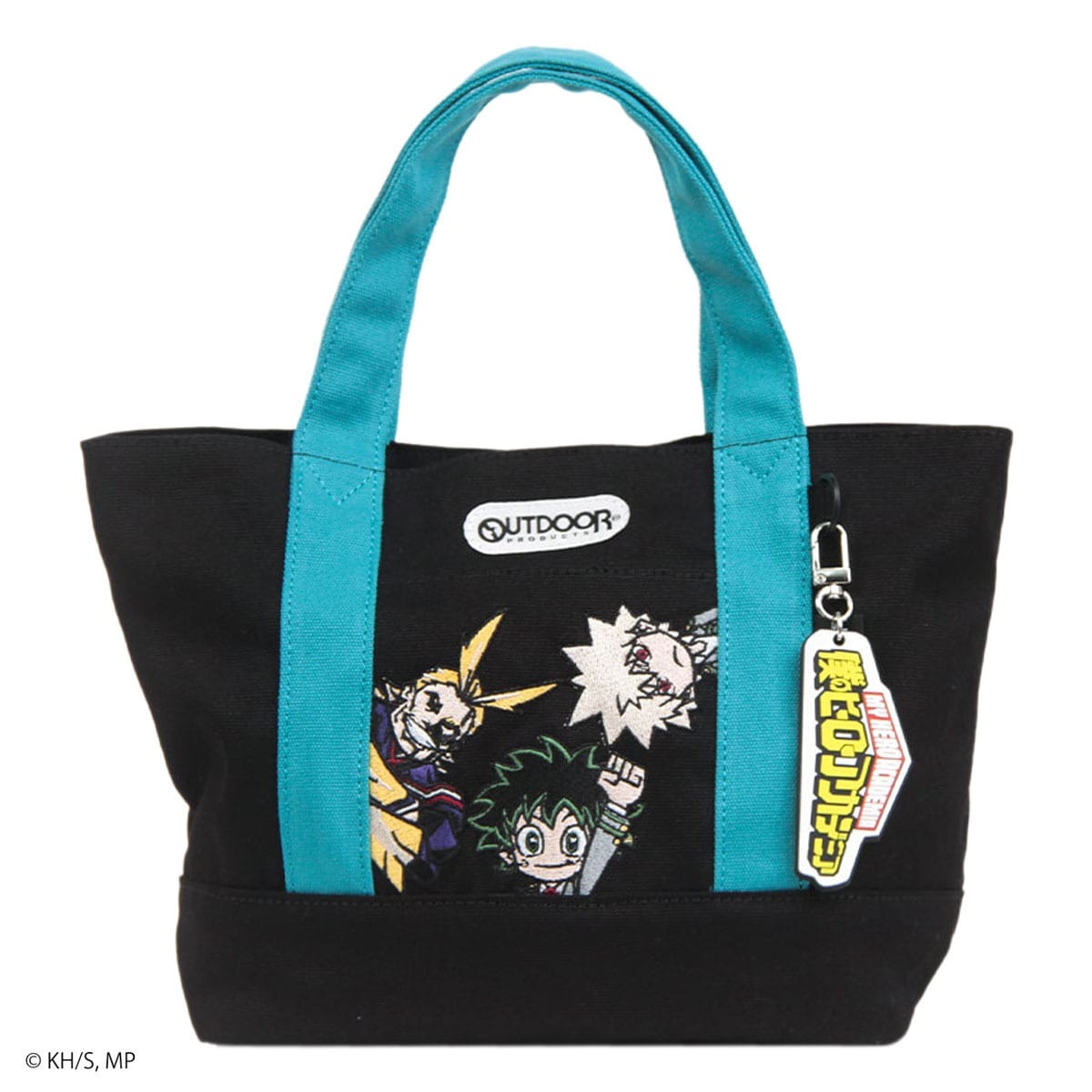 OUTDOOR PRODUCTS アウトドアプロダクツ 僕のヒーローアカデミア コラボ アニメ ヒロアカ HIROAKA トートバッグ キーホルダー付き ミニキャラトート 緑谷出久 デク 爆豪勝己 オールマイト 雄英高校 1年A組 メンズ レディース odha10 コットン 推し活 ターコイズ