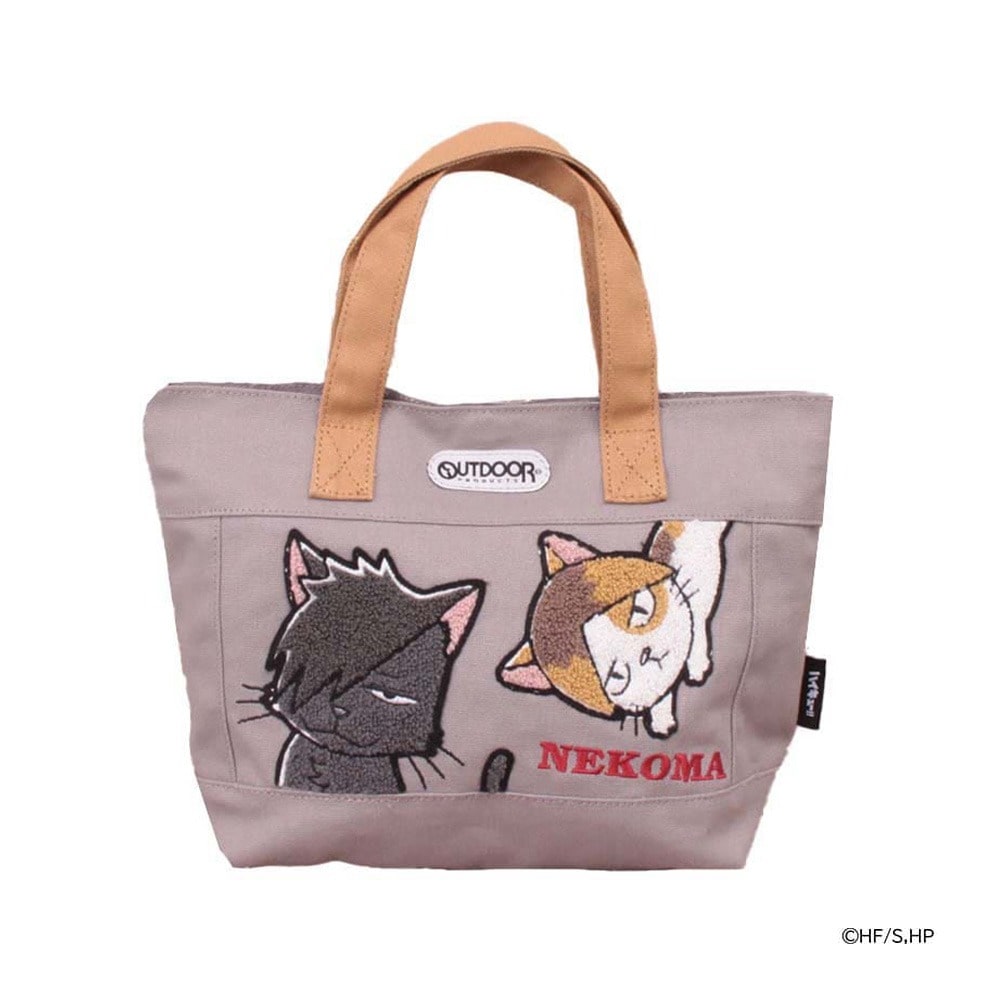 OUTDOOR PRODUCTS アウトドアプロダクツ ハイキュー!! コラボ トートバッグ メンズ レディース ODHQ10~13 ハンドバッグ コットントート 日向 影山 山口 月島 黒尾 孤爪 宮侑 治 木兎 赤葦 烏野 音駒 稲荷崎 高校 アニメ 推し活 クロオ・ケンマネコ(グレー)