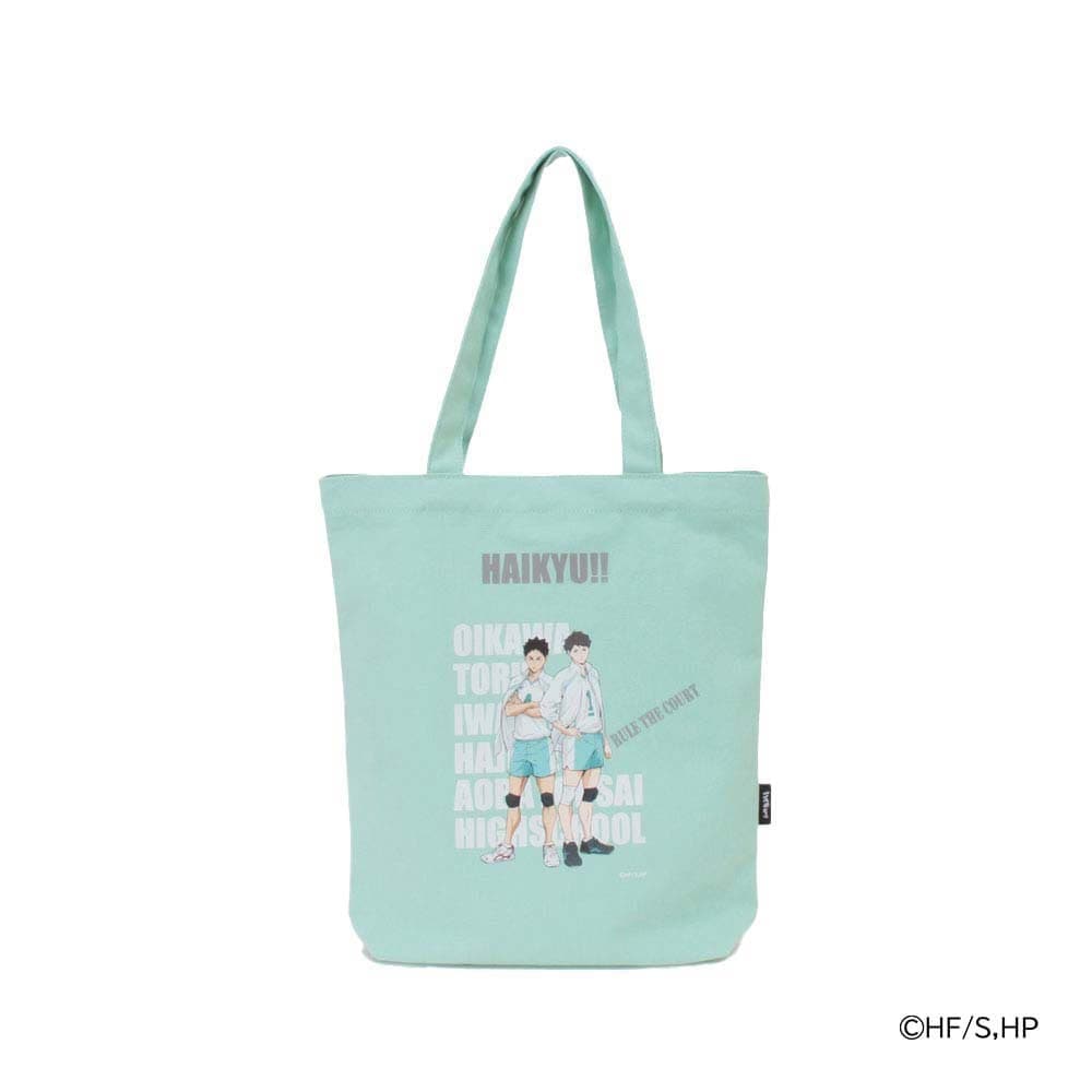 OUTDOOR PRODUCTS アウトドアプロダクツ ハイキュー!! トートバッグ キャンバス プリント A4 メンズ レディース ODHQ20~27 ショルダーバッグ 肩掛け 日向 影山 山口 月島 黒尾 孤爪 岩泉 及川 宮侑 治 烏野高校 音駒高校 稲荷崎高校 ODHQ23/岩泉・及川(ターコイズ)