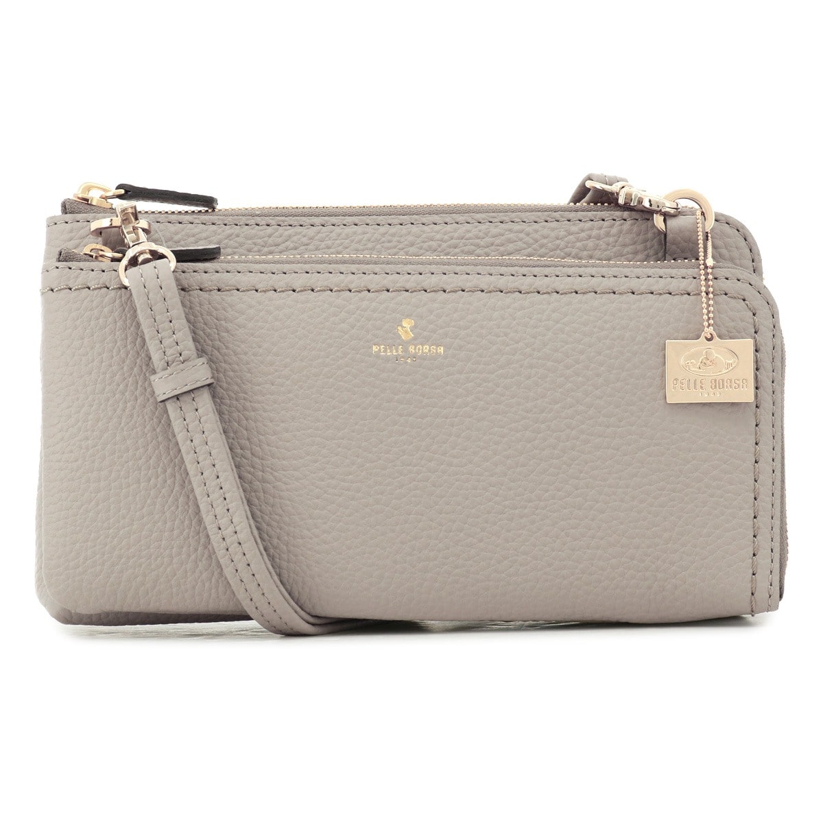 PELLE BORSA ペレボルサ ショルダーバッグ 2WAY 本革 レディース 4704 レネット クラッチバッグ 冠婚葬祭 お呼ばれ 上品 レザー 牛革 お財布ショルダー ウォレットショルダー 横型 グレージュ