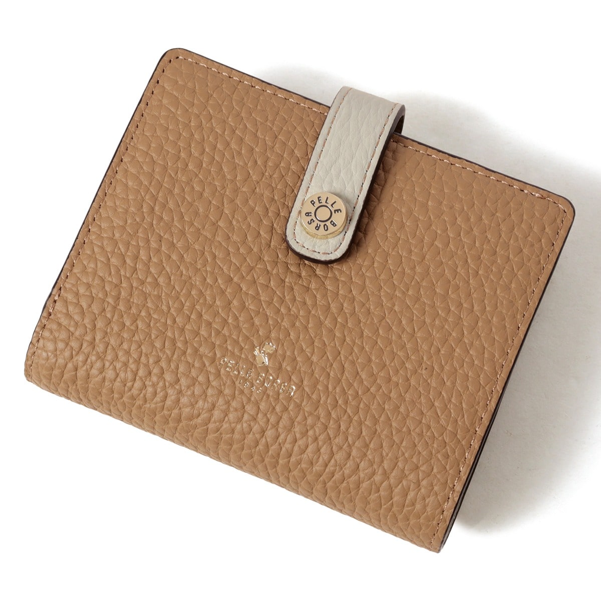 PELLE BORSA ペレボルサ 二つ折り財布 本革 レネットグッズ 日本製牛革 型押し レディース 204761 キャメル
