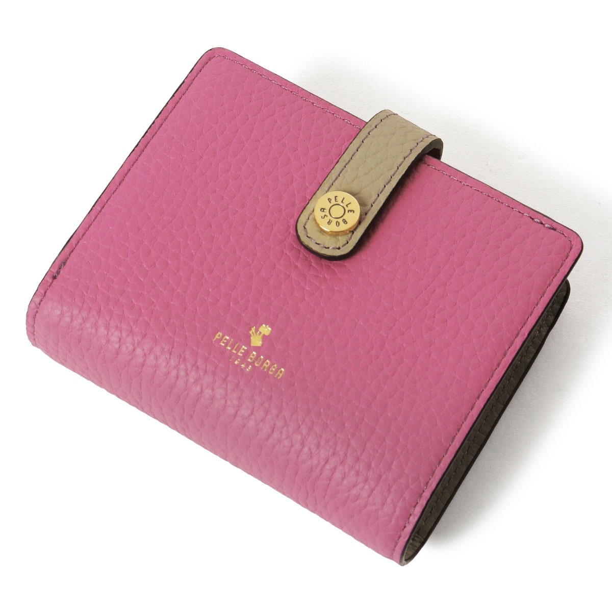 PELLE BORSA ペレボルサ 二つ折り財布 本革 レネットグッズ 日本製牛革 型押し レディース 204761 ミニ財布 折り財布 コンパクト 小さめ ウォレット おしゃれ レザー モーヴグレージュ