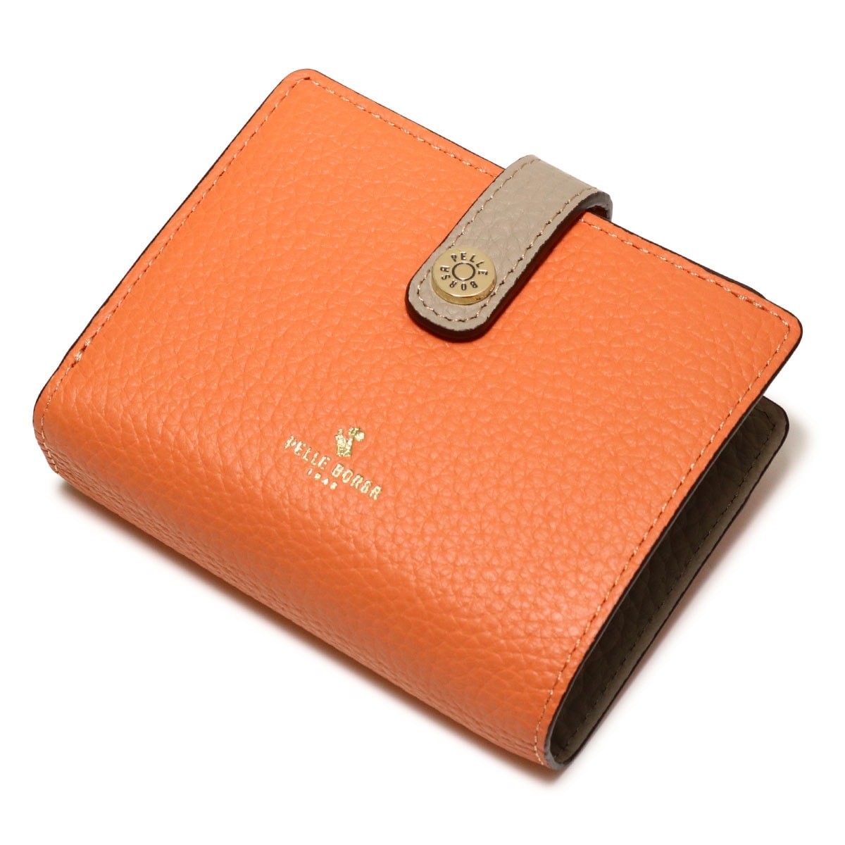 PELLE BORSA ペレボルサ 二つ折り財布 本革 レネットグッズ 日本製牛革 型押し レディース 204761 ミニ財布 折り財布 コンパクト 小さめ ウォレット おしゃれ レザー サーモンオレンジ
