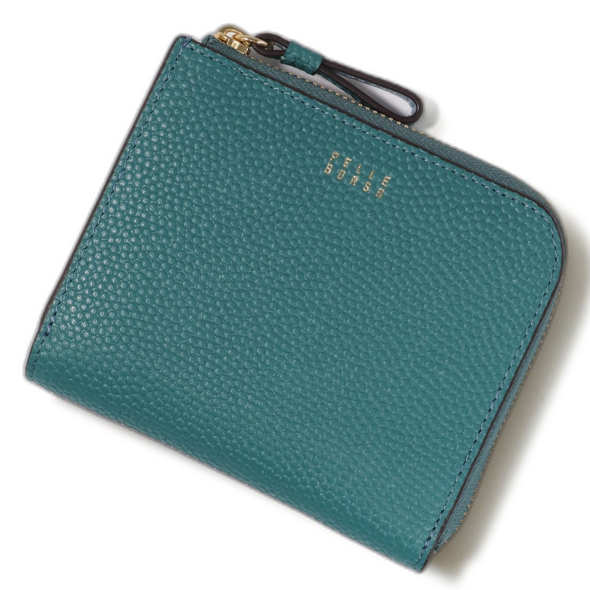 PELLE BORSA ペレボルサ 二つ折り財布 ミニ財布 本革 L字ファスナー フィーネグッズ 205444 抗菌 防臭 レディース コンパクト 折りたたみ 折り畳み 折り財布 ボックス型 レザー 牛革 ティール