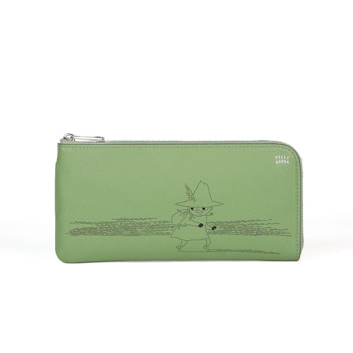 PELLE BORSA ペレボルサ ムーミン 長財布 本革 L字ファスナー スナフキン リトルミイ かわいい キャラクター 大人 レディース 2006 Moomin Dot パンチング スナフキン(グリーン)