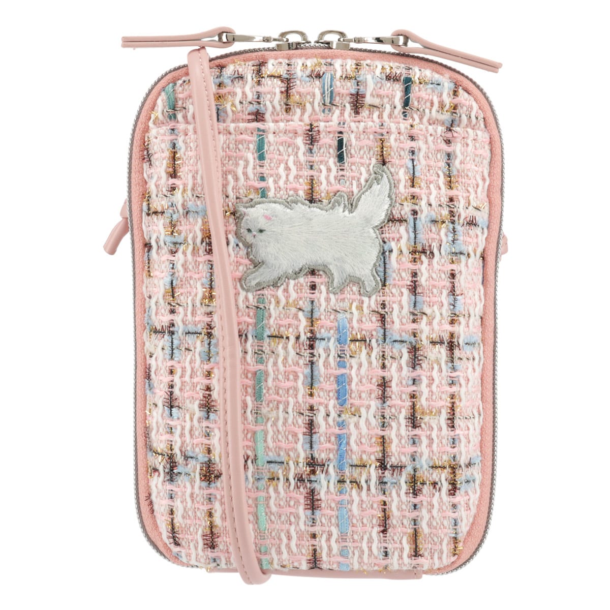 PAUL&JOE ACCESSOIRES ポールアンドジョーアクセソワ スマホショルダー レディース ツイード・ジプシー PJA-B1062 ミニショルダー 猫 ラメ 刺繍 チェック ウォレットショルダー ピンク