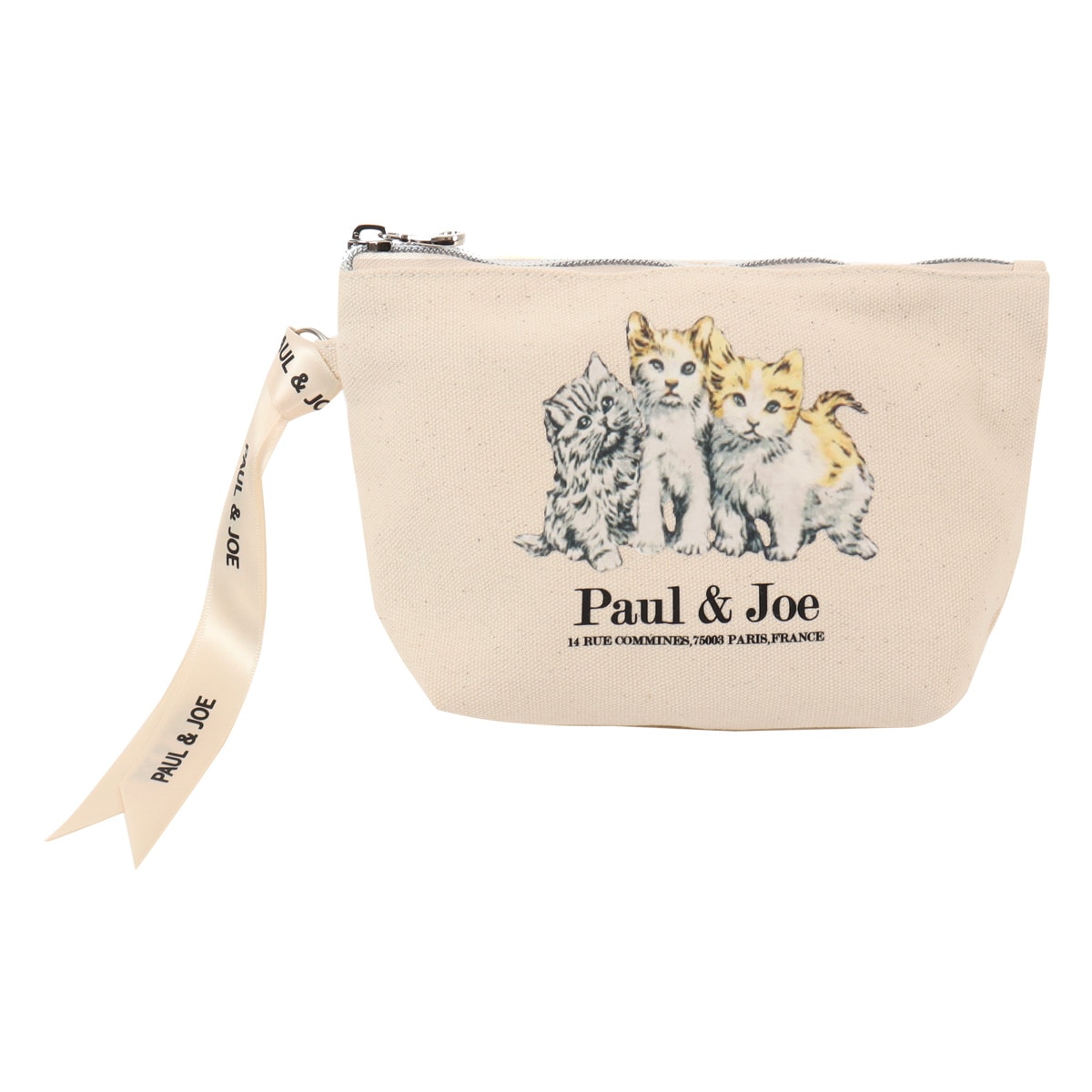 PAUL&JOE ACCESSOIRES ポールアンドジョーアクセソワ ポール&ジョーアクセソワ ポーチ レディース スリーキャッツ PJA-P1011 化粧ポーチ コスメポーチ キャンバス ネコ ねこ 猫 かわいい アイボリー