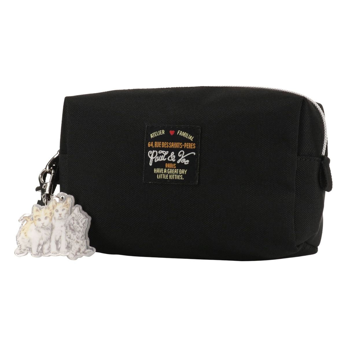 PAUL&JOE ACCESSOIRES ポールアンドジョーアクセソワ 化粧ポーチ レディース ワッペン・スリーキャッツ PJA-P1112 ミニポーチ 軽量 猫 アクリルキーホルダー ブラック