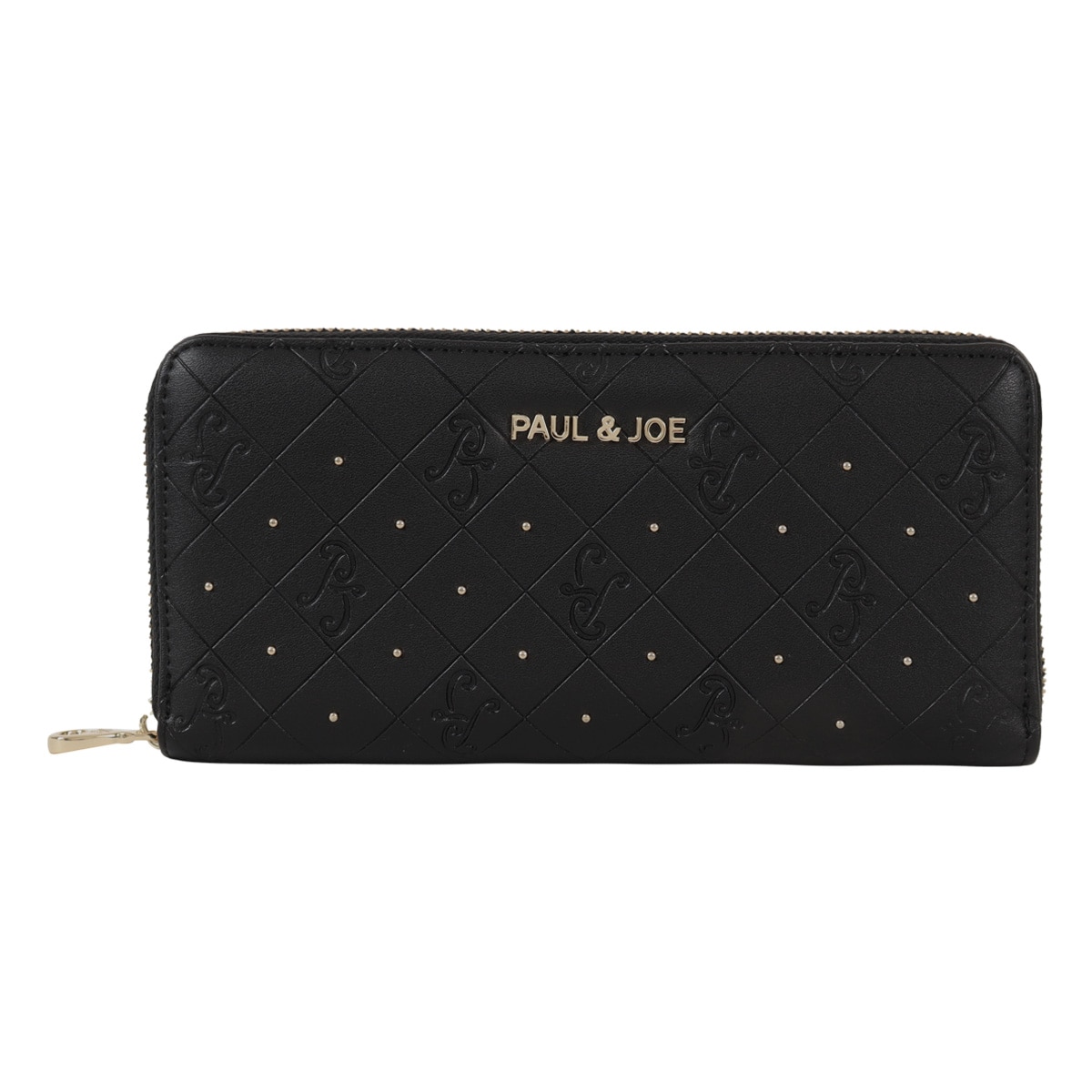 PAUL&JOE ACCESSOIRES ポールアンドジョーアクセソワ 長財布 ラウンドファスナー レディース エンボス PJA-W1071 チェック 型押し モノグラム ドット ブラック