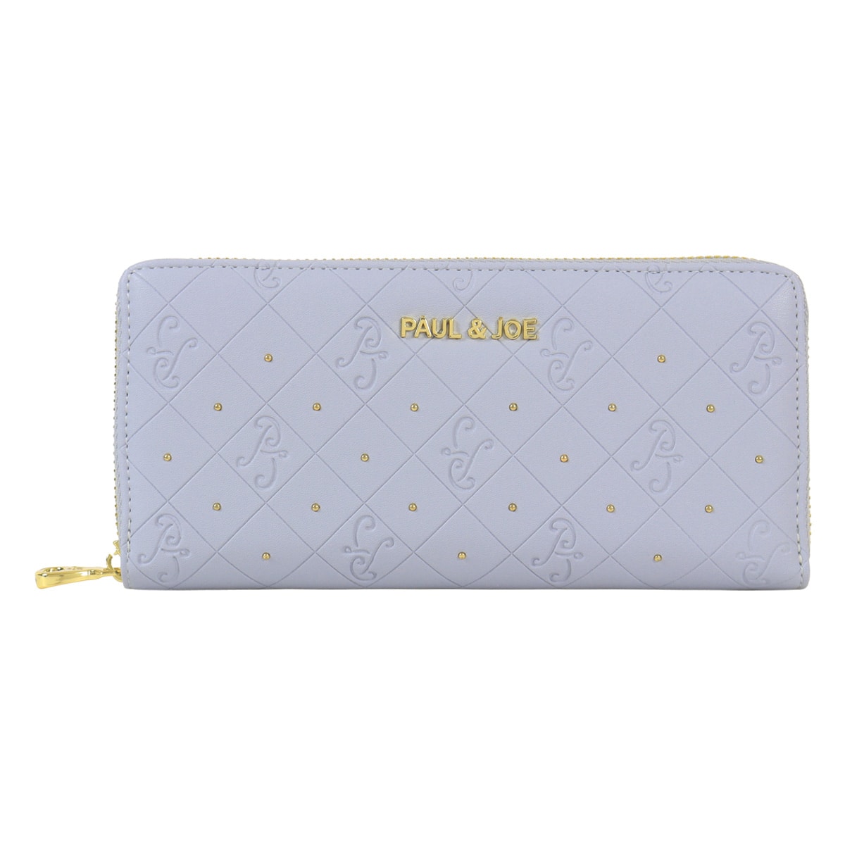 PAUL&JOE ACCESSOIRES ポールアンドジョーアクセソワ 長財布 ラウンドファスナー レディース エンボス PJA-W1071 チェック 型押し モノグラム ドット ブルー