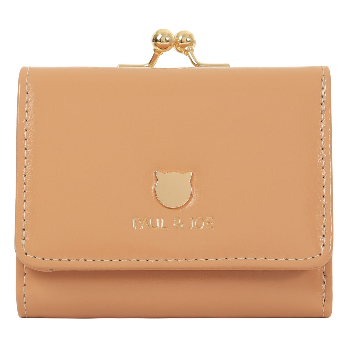 PAUL&JOE ACCESSOIRES ポールアンドジョーアクセソワ 三つ折り財布 がま口 レディース スモールキャットフェイスメタル PJA-W1162 猫 ねこ ベージュ