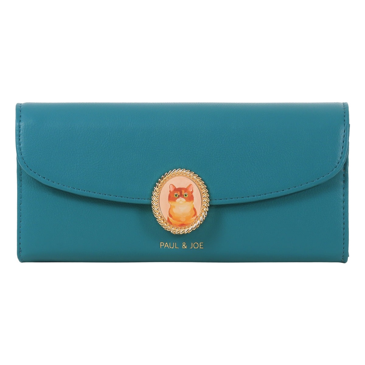 PAUL&JOE ACCESSOIRES ポールアンドジョーアクセソワ 長財布 かぶせ キャットブローチ レディース PJA-W1171 猫 ねこ グリーン