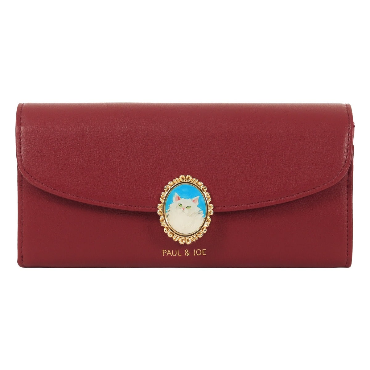 PAUL&JOE ACCESSOIRES ポールアンドジョーアクセソワ 長財布 かぶせ キャットブローチ レディース PJA-W1171 猫 ねこ レッド