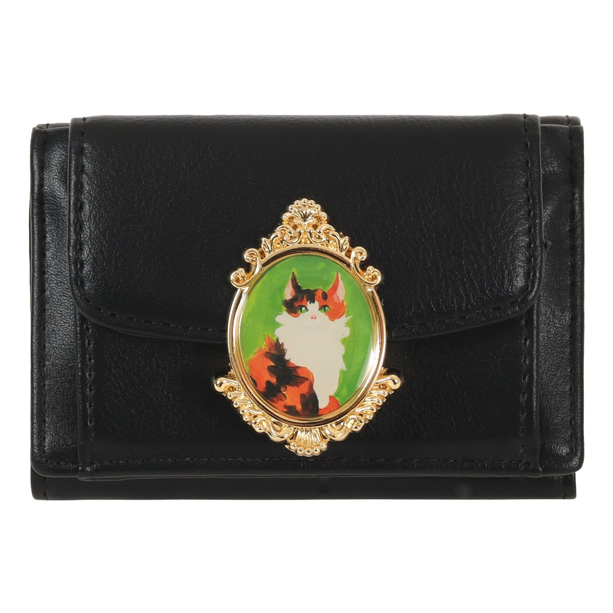 PAUL&JOE ACCESSOIRES ポールアンドジョーアクセソワ 三つ折り財布 キャットブローチ レディース PJA-W1173 猫 ねこ ブラック