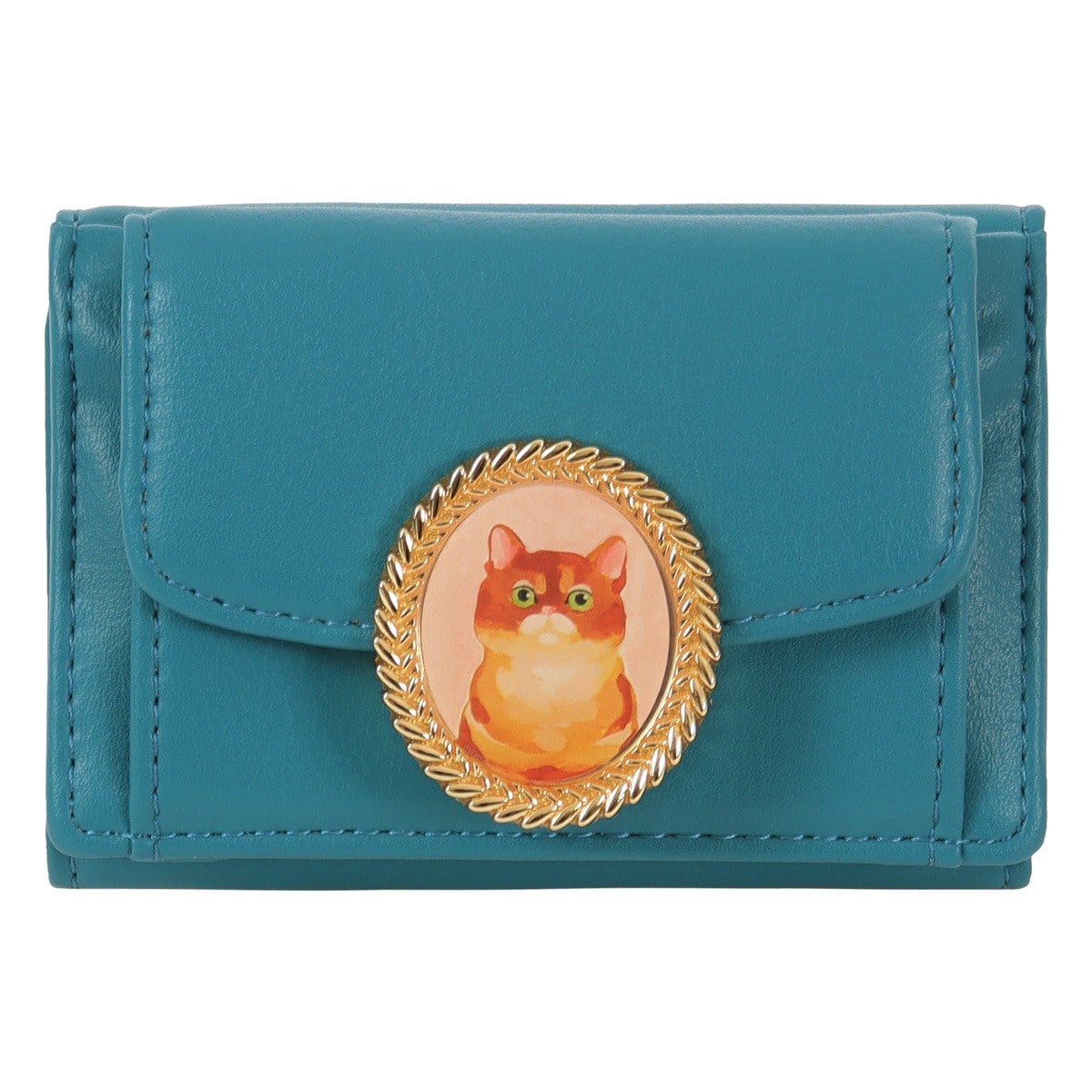 PAUL&JOE ACCESSOIRES ポールアンドジョーアクセソワ 三つ折り財布 キャットブローチ レディース PJA-W1173 猫 ねこ グリーン