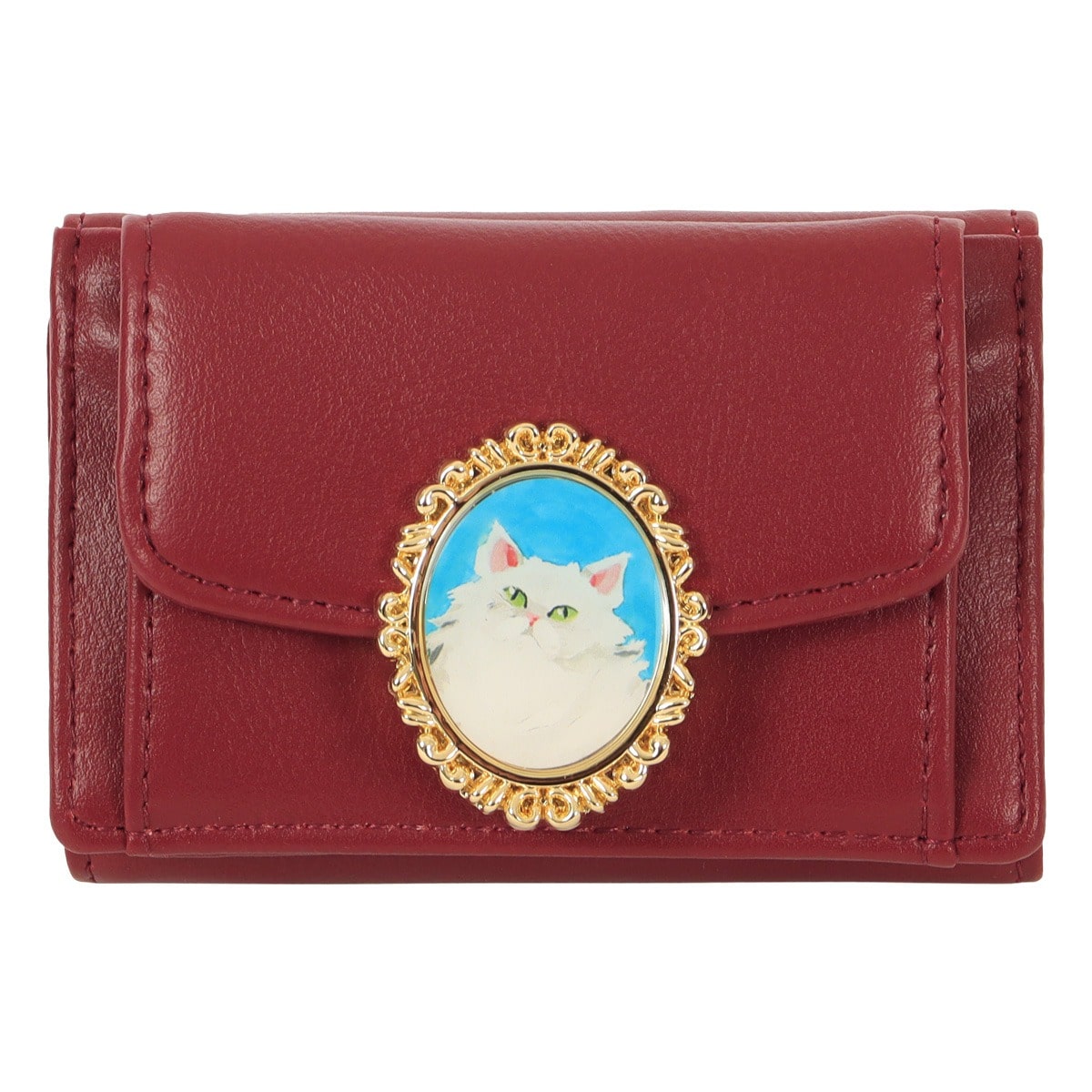 PAUL&JOE ACCESSOIRES ポールアンドジョーアクセソワ 三つ折り財布 キャットブローチ レディース PJA-W1173 猫 ねこ レッド