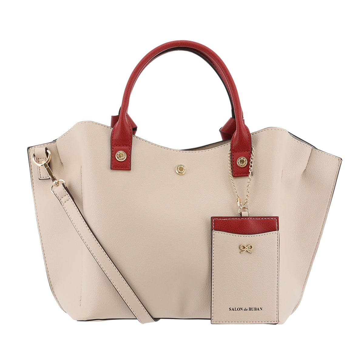 SALON de RUBAN サロン ド ルヴァン 2WAYハンドバッグ SRA-823 ライトベージュ×レッド