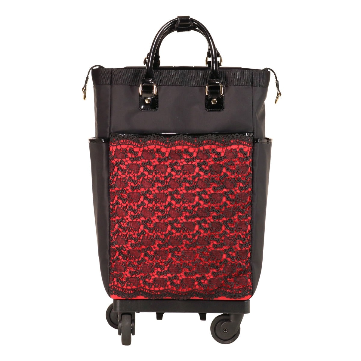 SWANY×Hello Kitty×近沢レース店 ショッピングキャリー レース刺繍 スワニー ハローキティ D-643 座面付き ブラック×レッド