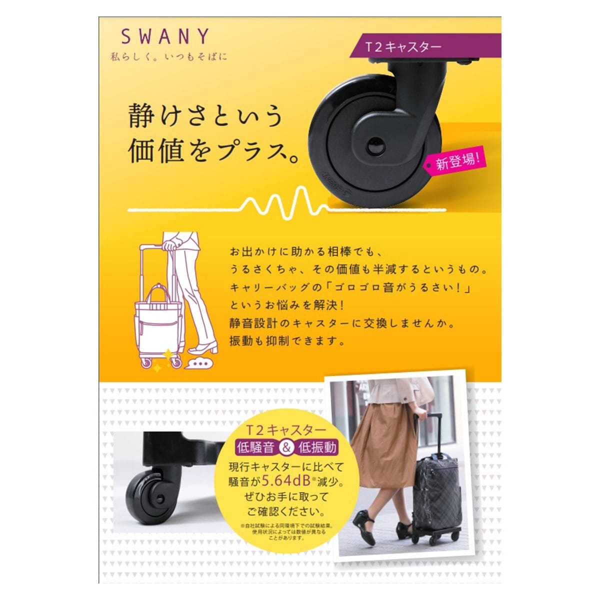SWANY スワニー ショッピングキャリー 当社限定 19L 55cm 3.3kg 座面付き 座れる 静音 静か D-696 東京デリカオリジナル 静音設計 買い物バッグ コインロッカーサイズ 4輪ストッパー T2キャスター ネイビー 【69620】ネイビー -