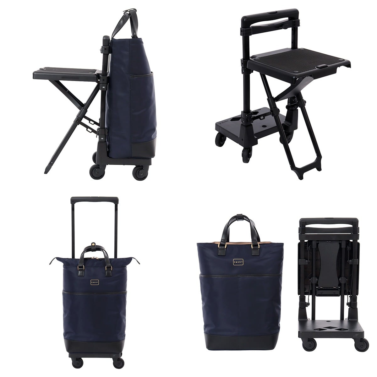 SWANY スワニー ショッピングキャリー 当社限定 19L 55cm 3.3kg 座面付き 座れる 静音 静か D-696 東京デリカオリジナル 静音設計 買い物バッグ コインロッカーサイズ 4輪ストッパー T2キャスター ネイビー 【69620】ネイビー -