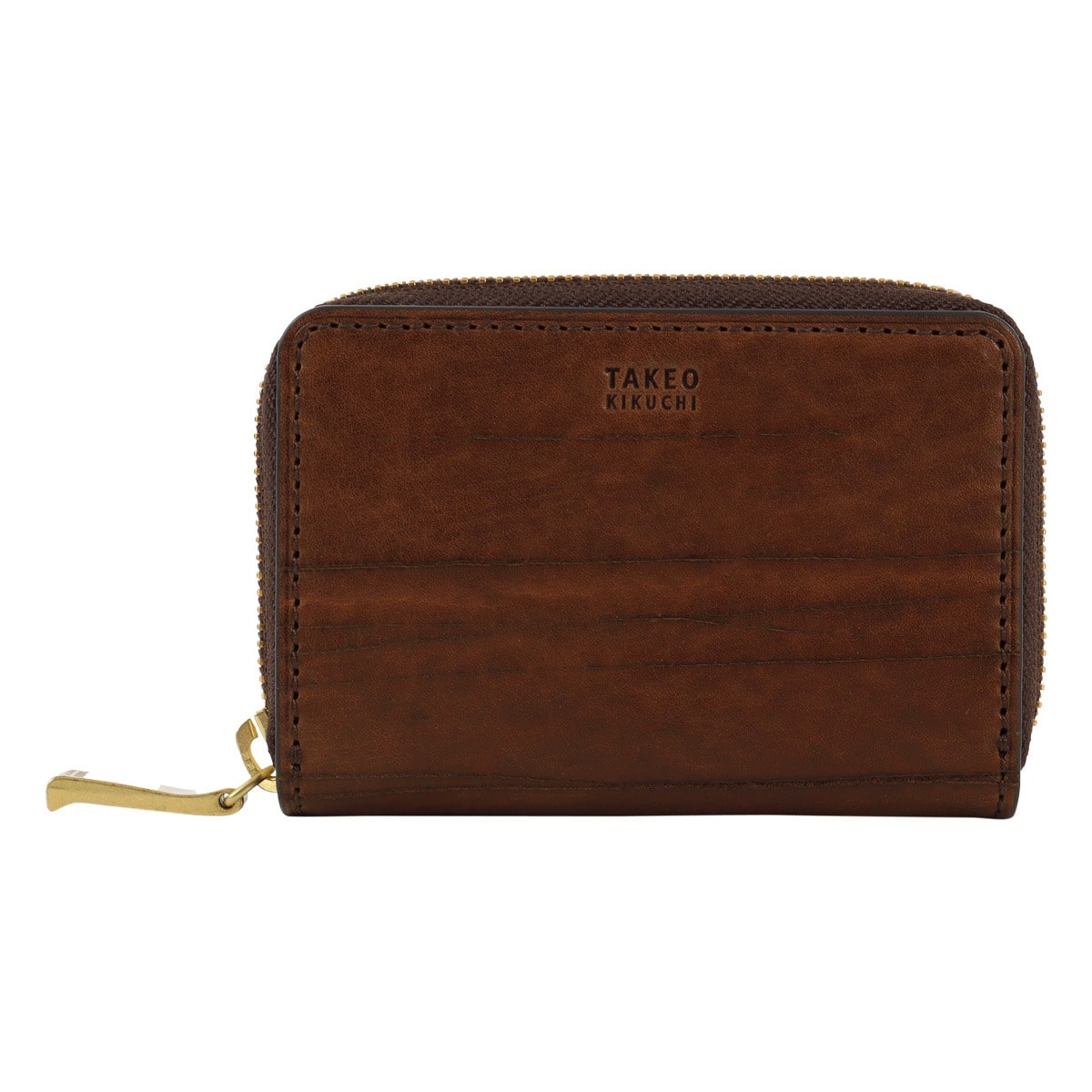 TAKEO KIKUCHI タケオ キクチ 小銭入れ カードケース ラウンドファスナー 本革 レザー ハーベイ 747611 メンズ ミニ財布 キーチェーン 牛革 ブラウン